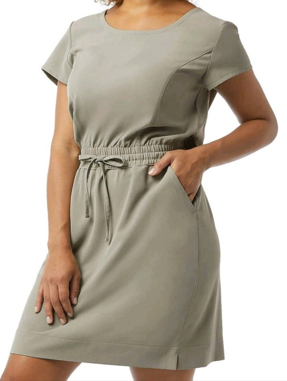 32 Degrees Agave Leaf Green Soft Twill Drawstring Waist Dress Pockets Large NWT